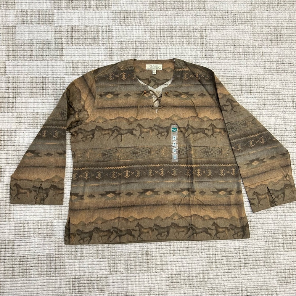 Vintage 90s Cabela’s Southwestern Horse Print Shirt | Made in USA | 2XL
